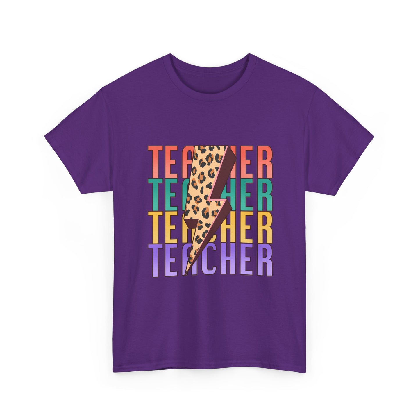 Teacher Lightning Bolt Graphic Tee -  Colorful Leopard Print Teacher Shirt