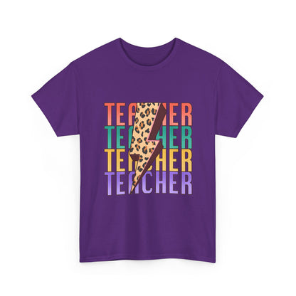 Teacher Lightning Bolt Graphic Tee -  Colorful Leopard Print Teacher Shirt