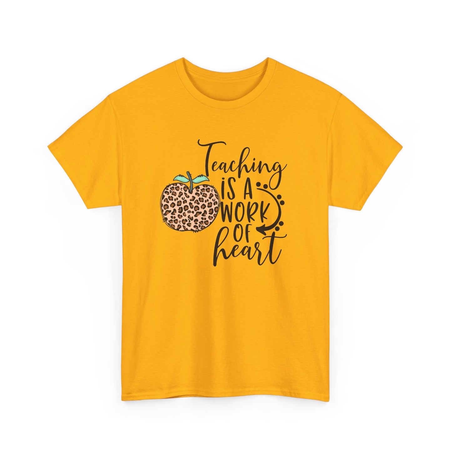 Teacher Tee  - "Teaching Is a Work of Heart" Leopard Apple Graphic