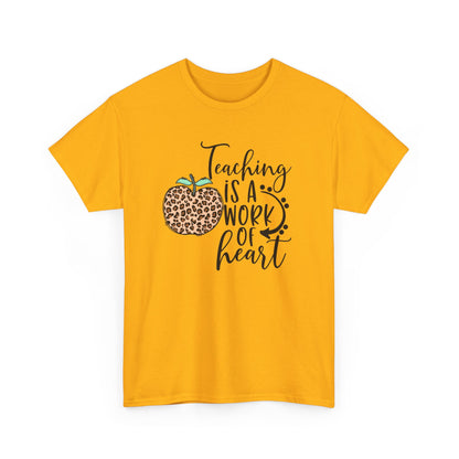 Teacher Tee  - "Teaching Is a Work of Heart" Leopard Apple Graphic