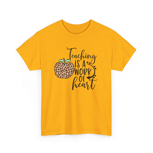 Teacher Tee  - "Teaching Is a Work of Heart" Leopard Apple Graphic