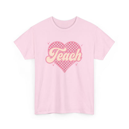 Teacher Heart Tee - Pink Retro "Teach" Graphic Shirt