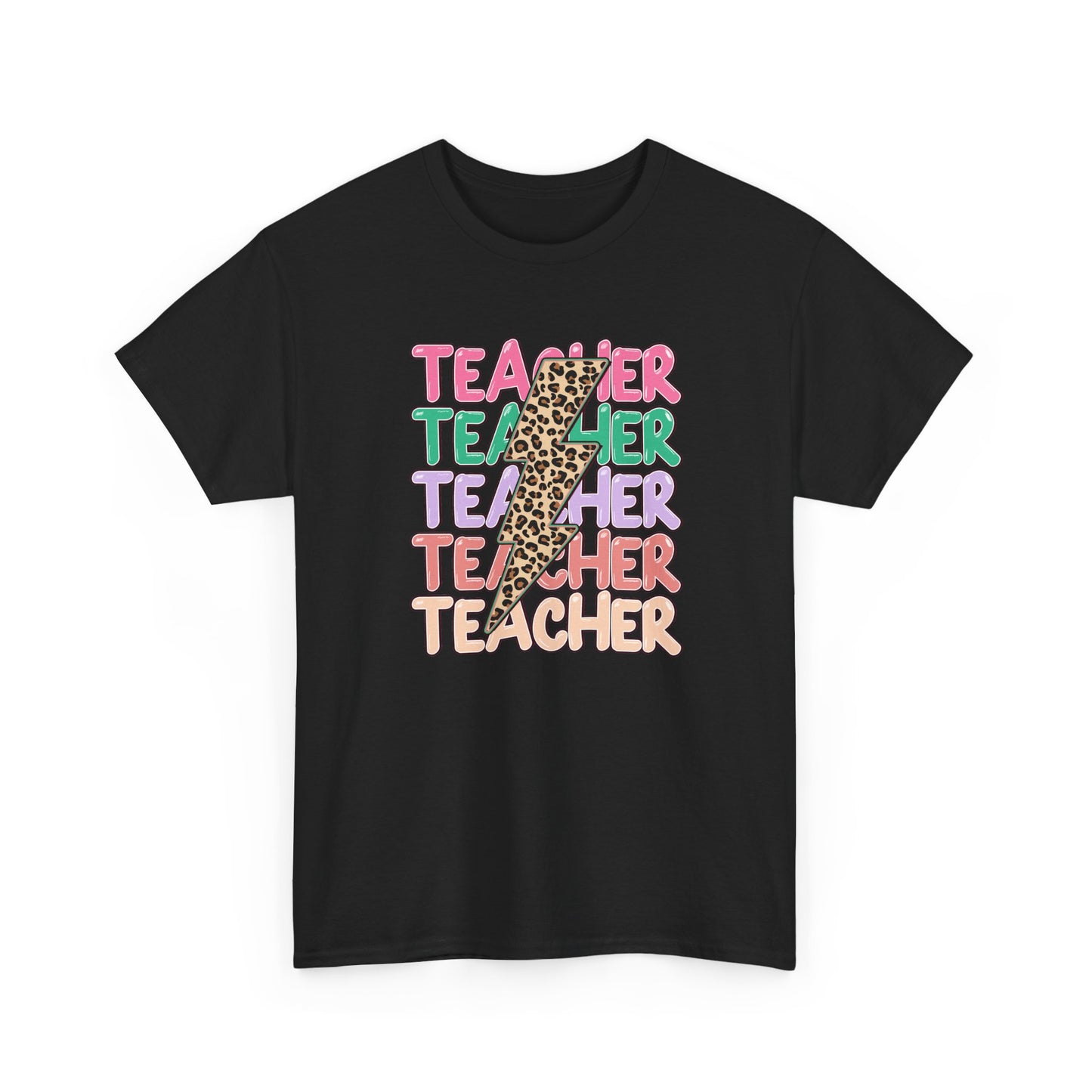 Teacher Leopard Pencil Graphic Tee - Colorful Retro Teacher T-Shirt