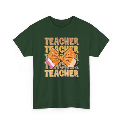 Teacher Teacher Teacher Bow Shirt | Gildan Fall Teacher T-Shirt | Cute Autumn Teacher Outfit | Teacher Appreciation Gift Tee