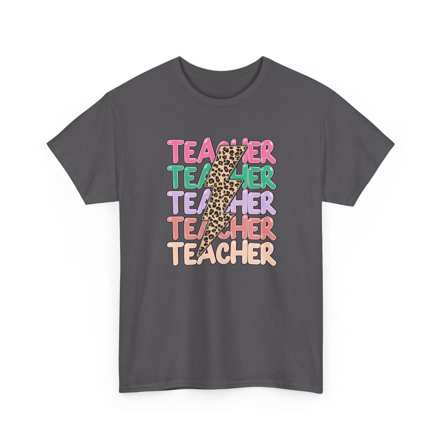 Teacher Leopard Pencil Graphic Tee - Colorful Retro Teacher T-Shirt
