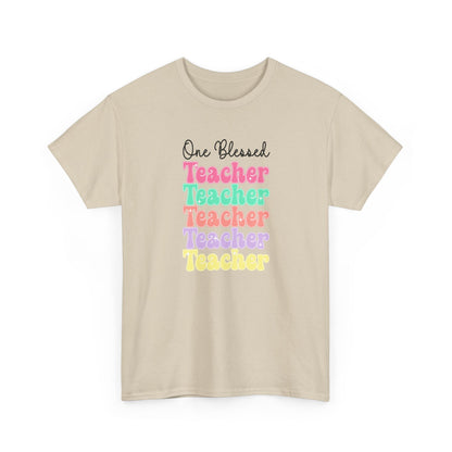 One Blessed Teacher Tee - Colorful Stacked Teacher T-Shirt (Back-to-School, Teacher Appreciation)