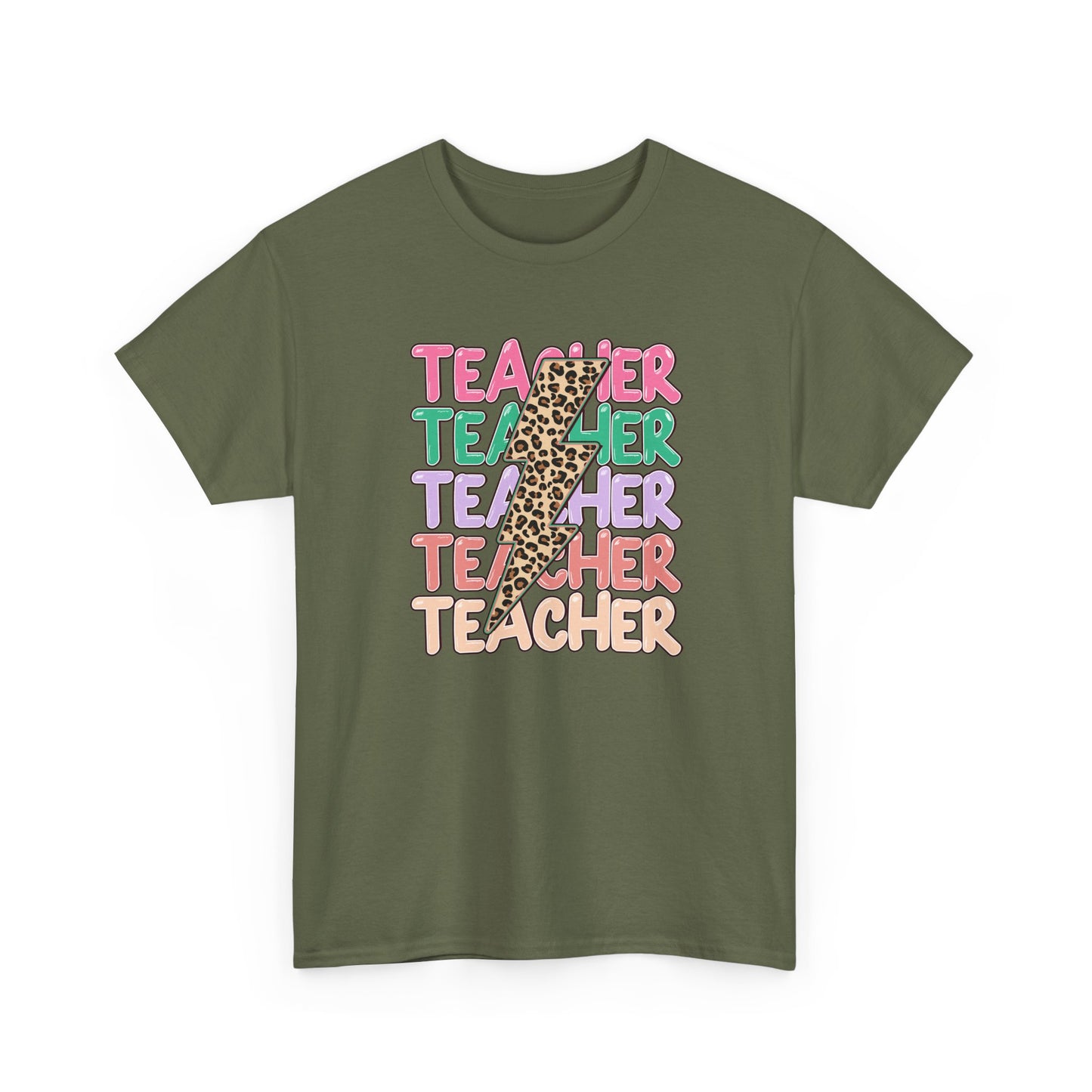 Teacher Leopard Pencil Graphic Tee - Colorful Retro Teacher T-Shirt