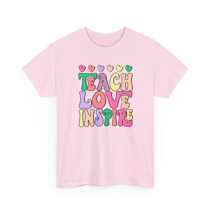 Teach Love Inspire T-Shirt -  Cute Retro Hearts Teacher Gift Tee