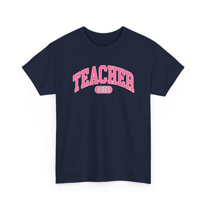 Teacher Vibes T-Shirt -  Pink Retro School Staff Tee