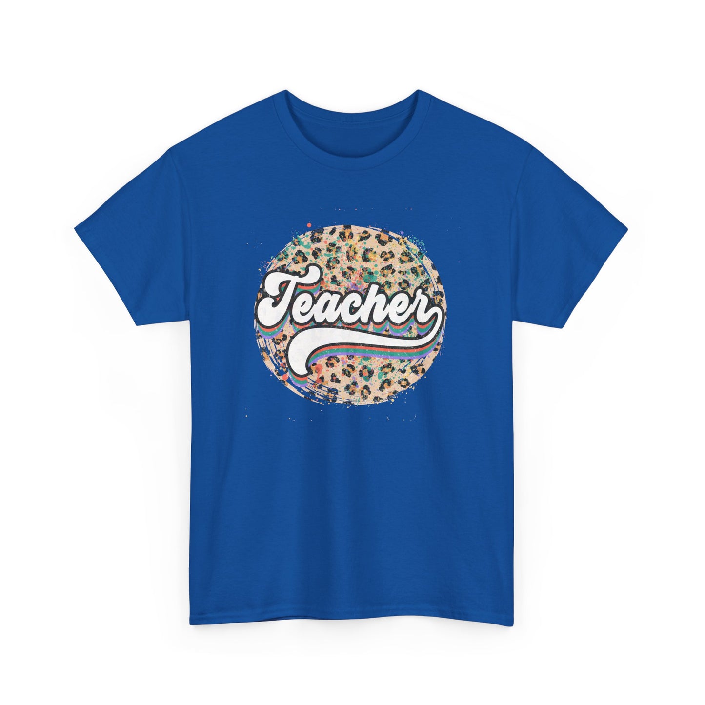 Teacher Leopard Circle Graphic Tee - Retro Script School Apparel
