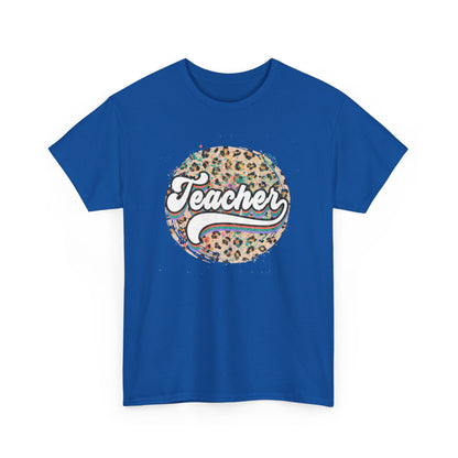 Teacher Leopard Circle Graphic Tee - Retro Script School Apparel
