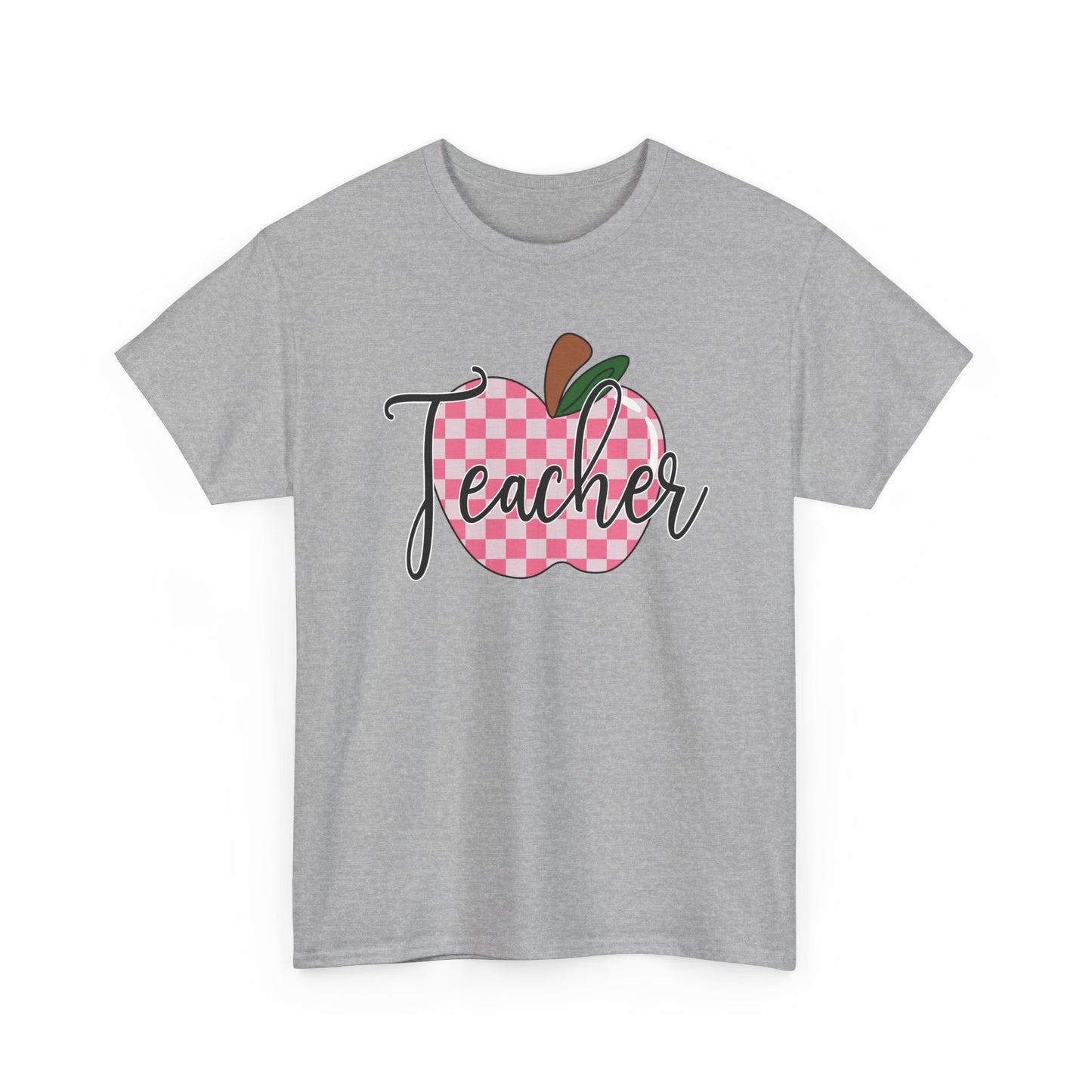 Teacher Apple T‑Shirt - Pink Gingham Apple 'Teacher' Graphic Tee