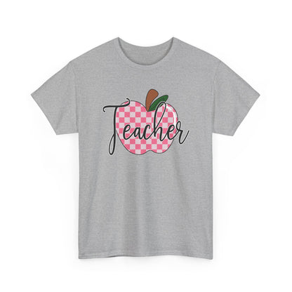 Teacher Apple T‑Shirt - Pink Gingham Apple 'Teacher' Graphic Tee
