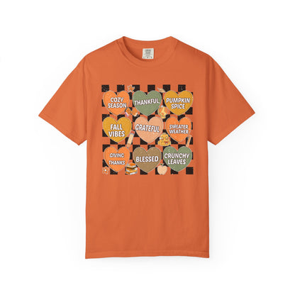 Comfort Colors Fall Shirt | Candy Hearts Distressed T-Shirt | Cozy Autumn Thanksgiving Tee | Unisex Garment Dyed Fall Graphic Shirt