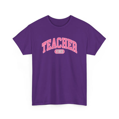 Teacher Vibes T-Shirt -  Pink Retro School Staff Tee