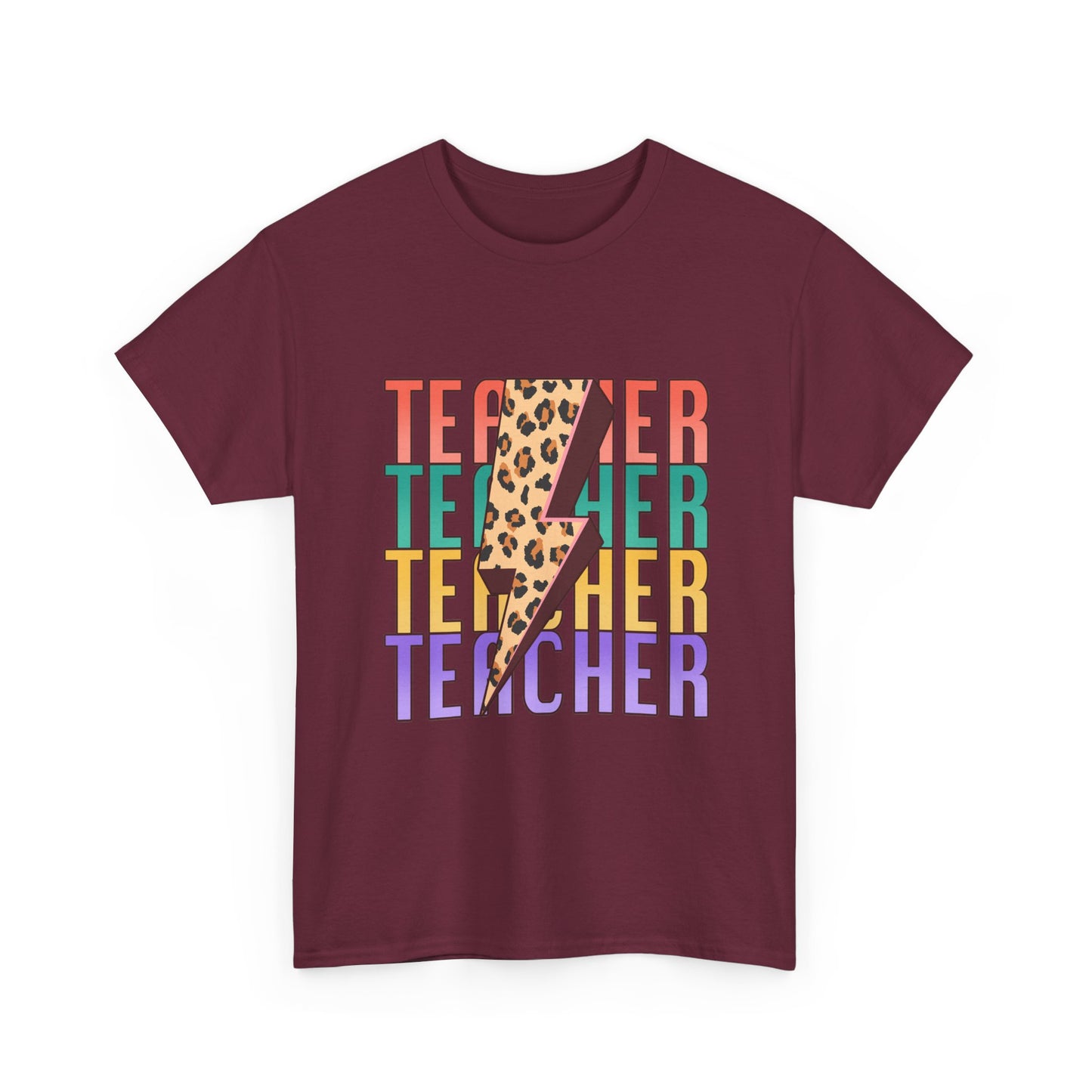 Teacher Lightning Bolt Graphic Tee -  Colorful Leopard Print Teacher Shirt