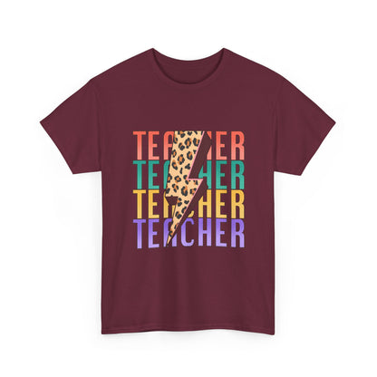 Teacher Lightning Bolt Graphic Tee -  Colorful Leopard Print Teacher Shirt