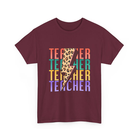 Teacher Lightning Bolt Graphic Tee -  Colorful Leopard Print Teacher Shirt