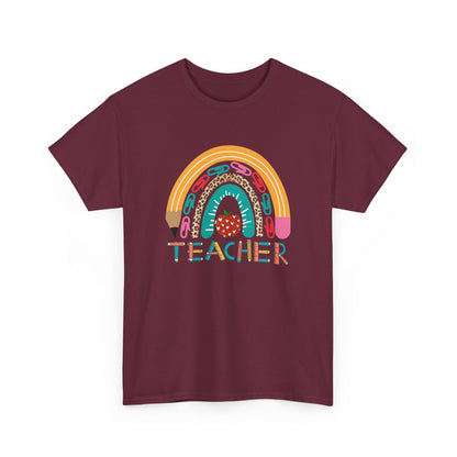 Teacher Rainbow Graphic Tee - Cute School Strawberry Design
