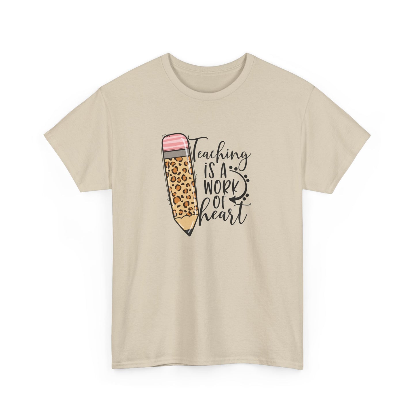 Teacher Pencil T‑Shirt - "Teaching Is a Work of Heart" Leopard Print Tee