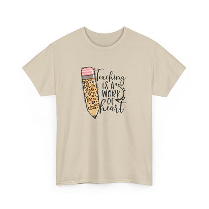 Teacher Pencil T‑Shirt - "Teaching Is a Work of Heart" Leopard Print Tee