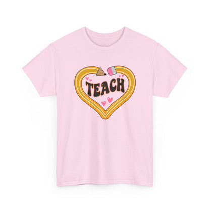 Teach Heart Graphic Tee - Cute Retro Heart Teacher Shirt ("Teach")