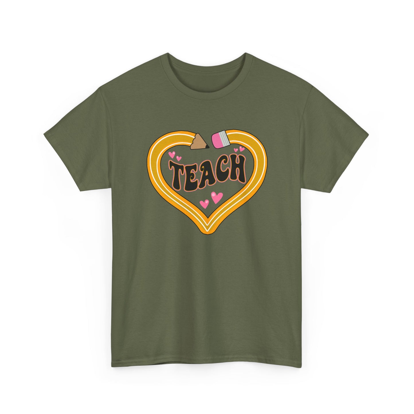 Teach Heart Graphic Tee - Cute Retro Heart Teacher Shirt ("Teach")