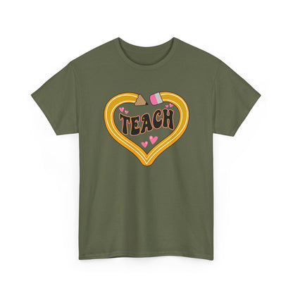 Teach Heart Graphic Tee - Cute Retro Heart Teacher Shirt ("Teach")
