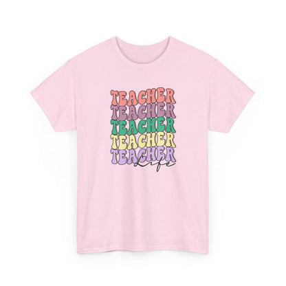 Teacher Stack Graphic Tee - Colorful Retro Teacher Shirt
