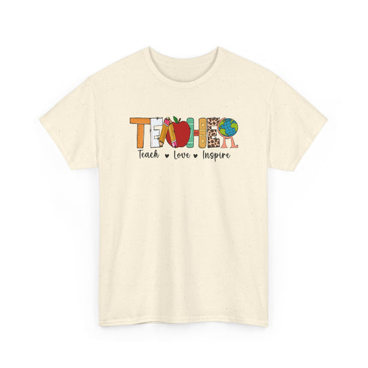 Teacher T‑Shirt – "Teach • Love • Inspire" Colorful Apple & Globe Design
