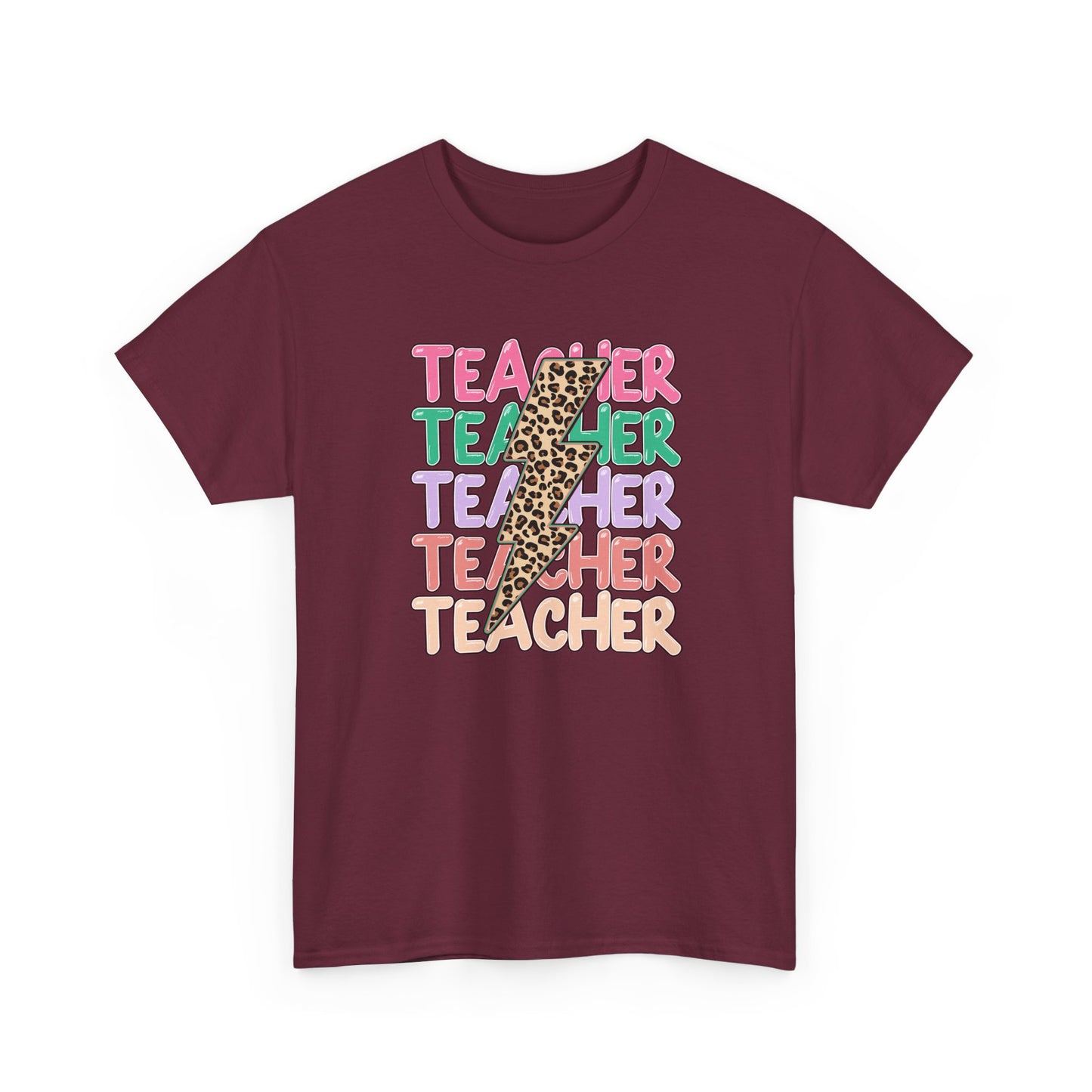 Teacher Leopard Pencil Graphic Tee - Colorful Retro Teacher T-Shirt