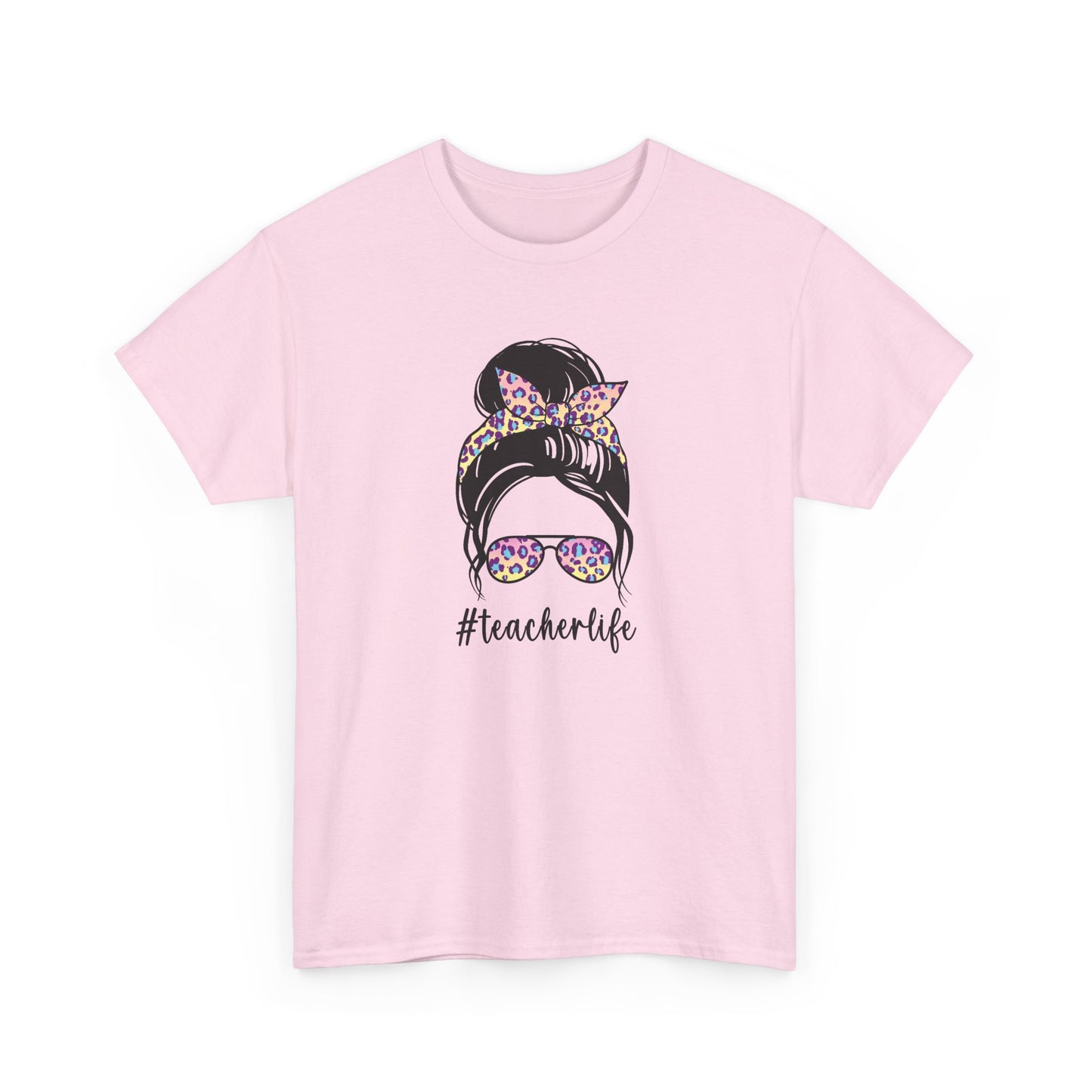 Teacher Life Graphic Tee - Messy Bun Sunglasses Floral Bandana #teacherlife