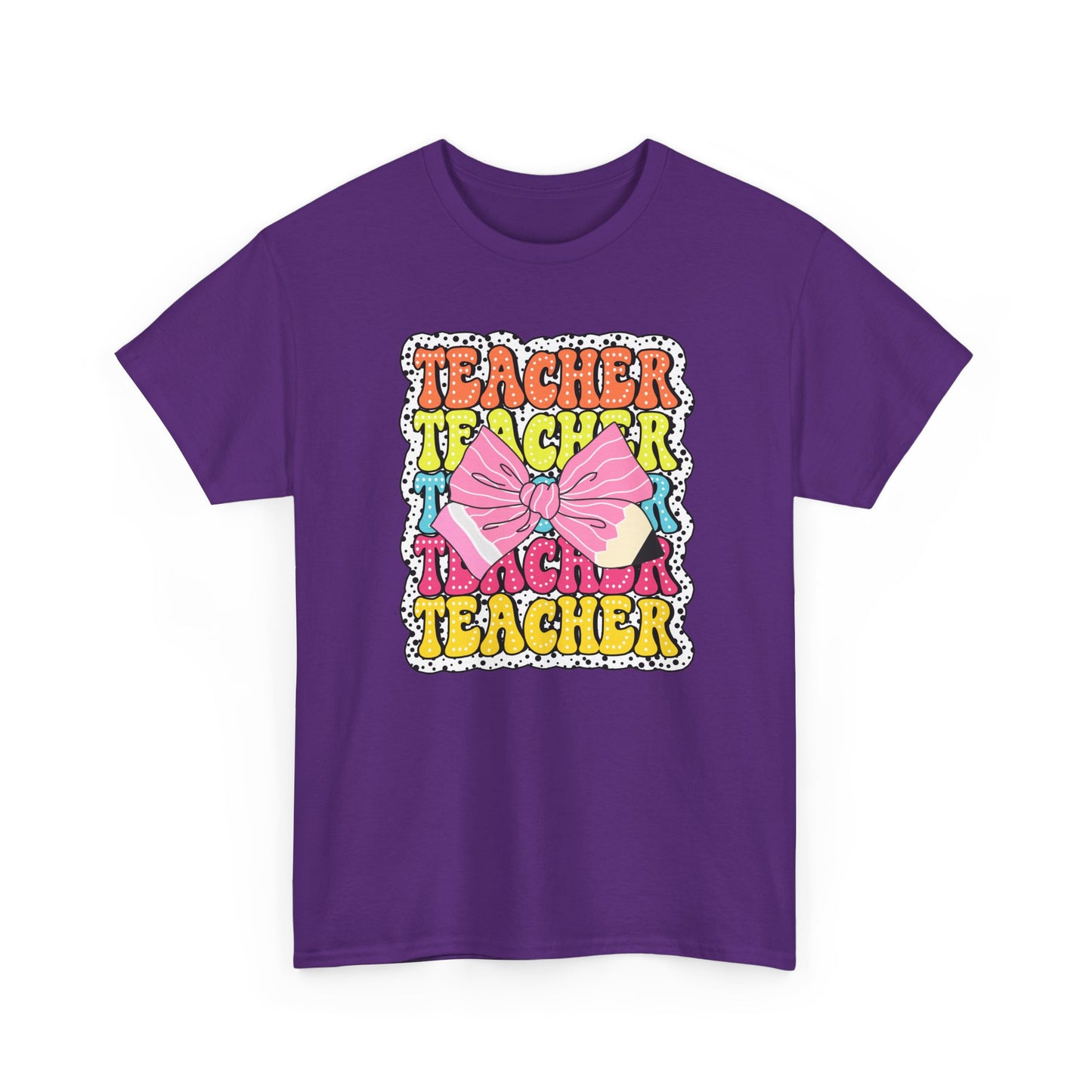 Teacher Pink Bow Graphic Tee - Retro Colorful ‘Teacher’ Design