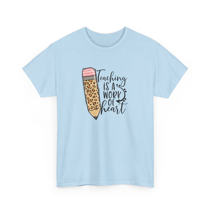 Teacher Pencil T‑Shirt - "Teaching Is a Work of Heart" Leopard Print Tee