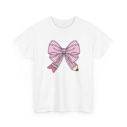 Pencil Bow T-Shirt - Cute Pink Ribbon Graphic Tee