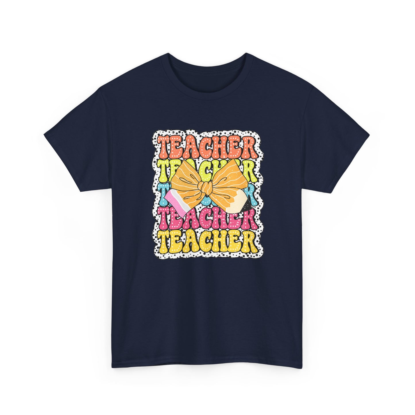 Teacher Sticker Graphic T-Shirt - Colorful Retro 'Teacher' Design