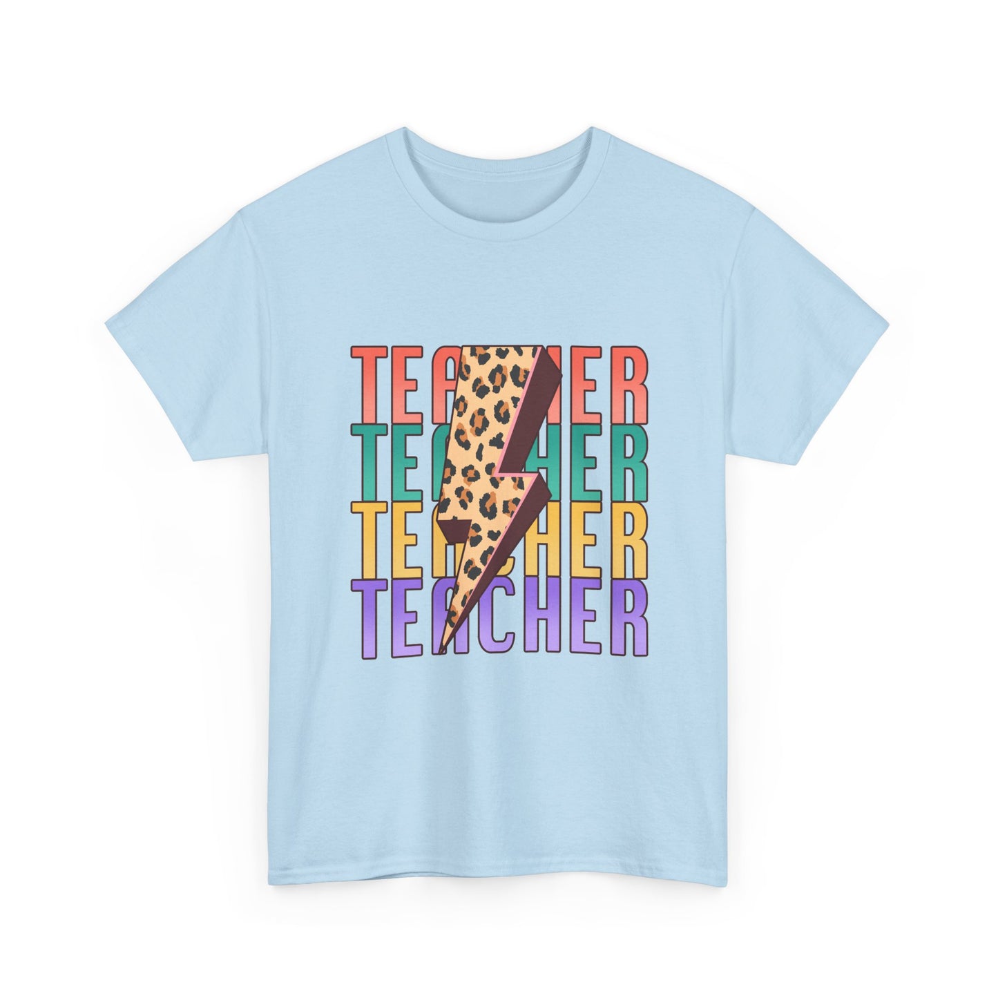 Teacher Lightning Bolt Graphic Tee -  Colorful Leopard Print Teacher Shirt