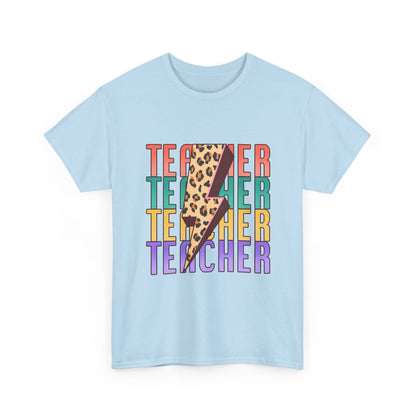 Teacher Lightning Bolt Graphic Tee -  Colorful Leopard Print Teacher Shirt
