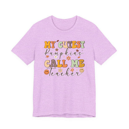 My Cutest Pumpkin Call Me Teacher Shirt | Bella Canvas Fall Teacher T-Shirt | Cute Thanksgiving Teacher Outfit | Autumn Classroom Tee