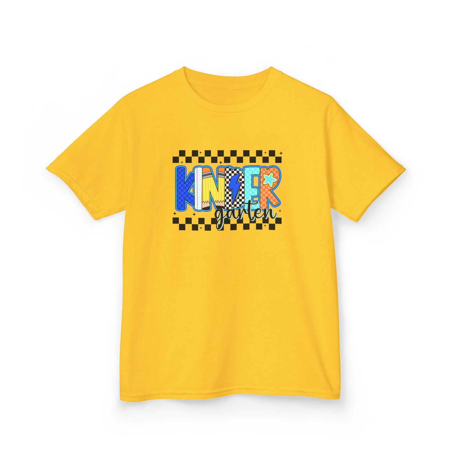 Youth Tee - "KinderGarden Grade" Colorful Checkerboard Back-to-School Shirt