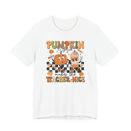Pumpkin Spice Makes the Teacher Nice Shirt | Bella Canvas Fall Teacher T-Shirt | Thanksgiving Teacher Outfit | Autumn Classroom Tee
