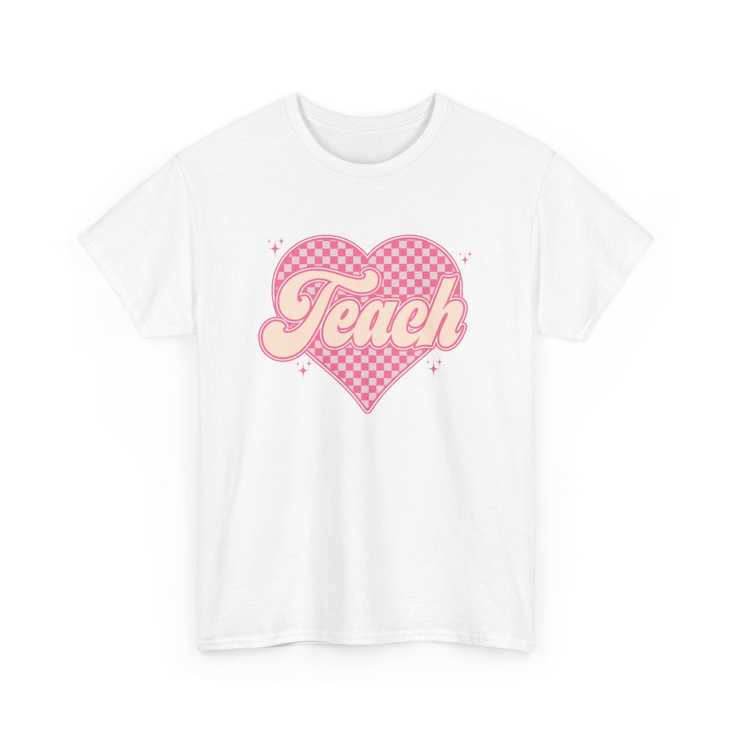 Teacher Heart Tee - Pink Retro "Teach" Graphic Shirt