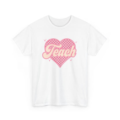Teacher Heart Tee - Pink Retro "Teach" Graphic Shirt