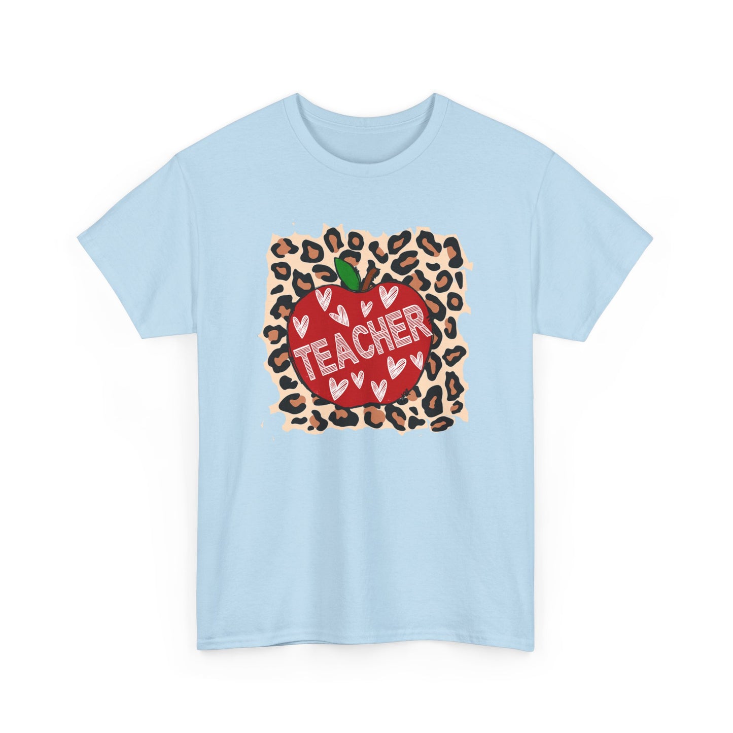 Teacher Apple Leopard Print T‑Shirt  - Cute Back‑to‑School Gift