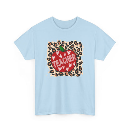 Teacher Apple Leopard Print T‑Shirt  - Cute Back‑to‑School Gift