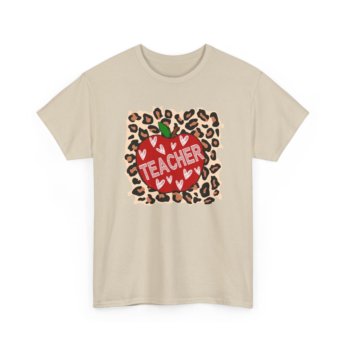 Teacher Apple Leopard Print T‑Shirt  - Cute Back‑to‑School Gift