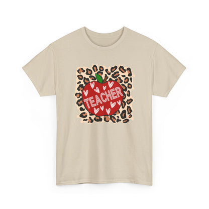 Teacher Apple Leopard Print T‑Shirt  - Cute Back‑to‑School Gift