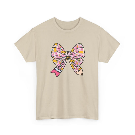 Pencil Bow T-Shirt - Cute Pink Ribbon Graphic Tee
