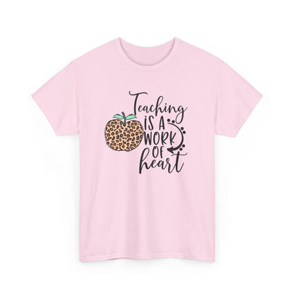 Teacher Tee  - "Teaching Is a Work of Heart" Leopard Apple Graphic