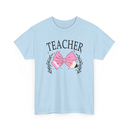 Teacher Pink Bow T-Shirt - Cute Floral School Gift for Educators